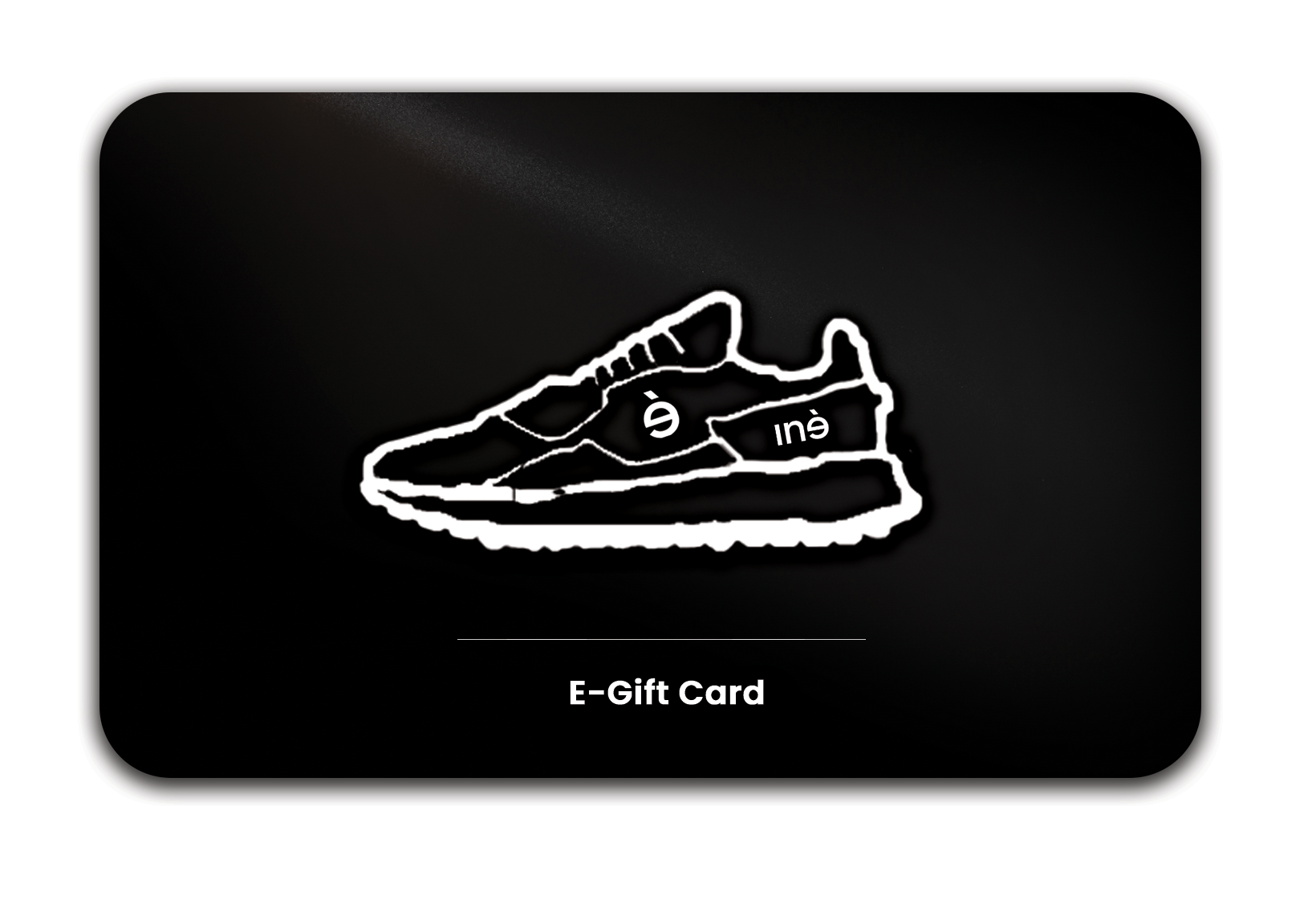 Shiny black e-gift card for the shoe brand iné available from 36 to 46 (EU sizes), 5.5 to 12 (US sizes)