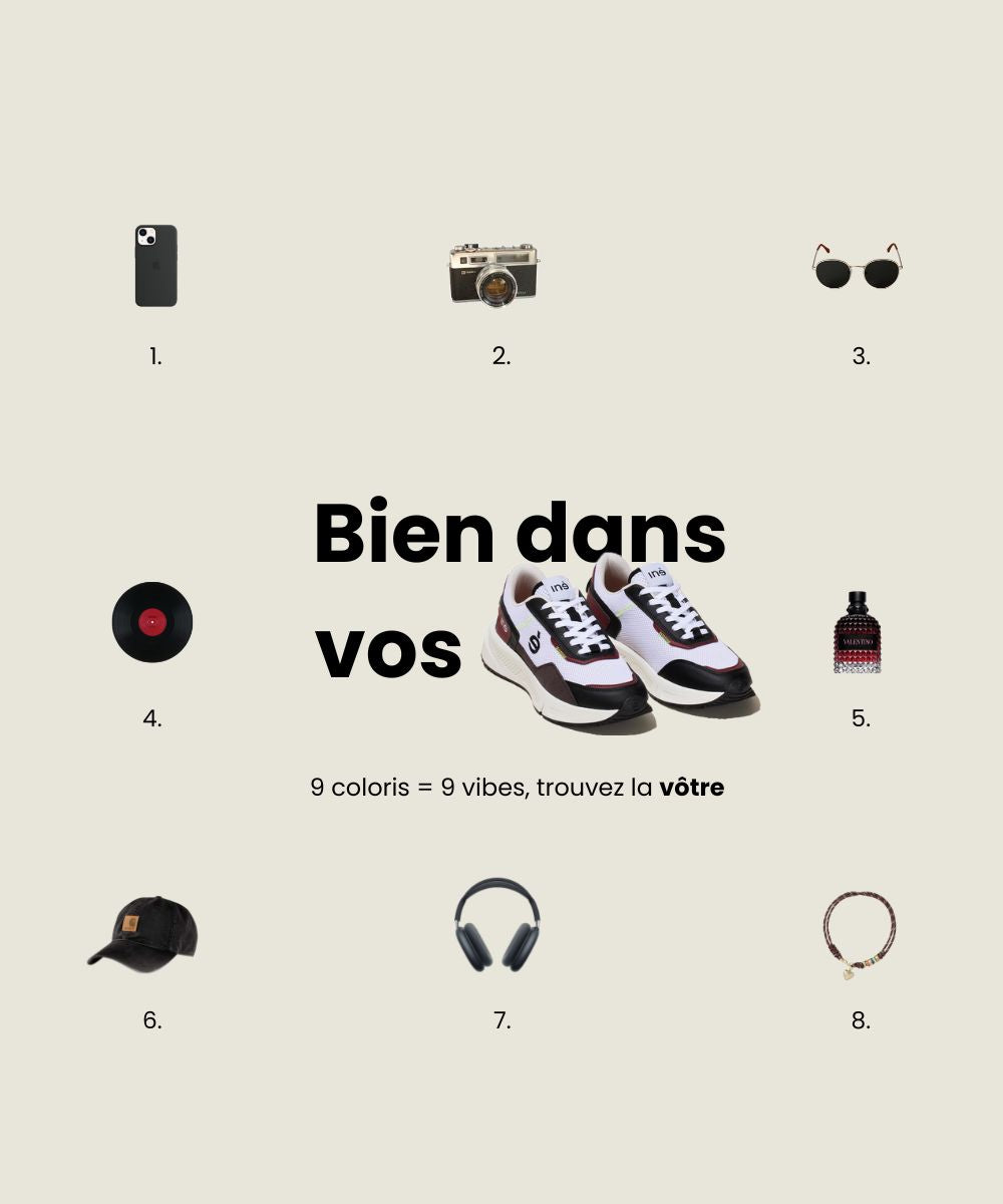 Sneakers vegan et unisexes de la marque iné de couleur bordeaux et noir