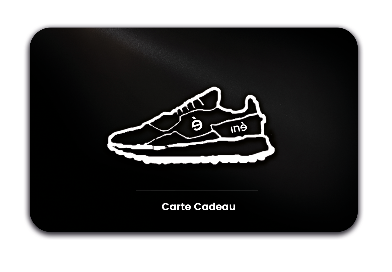 Carte cadeau digitale noire satinée de la marque iné, sneakers vegan disponibles du 36 au 46