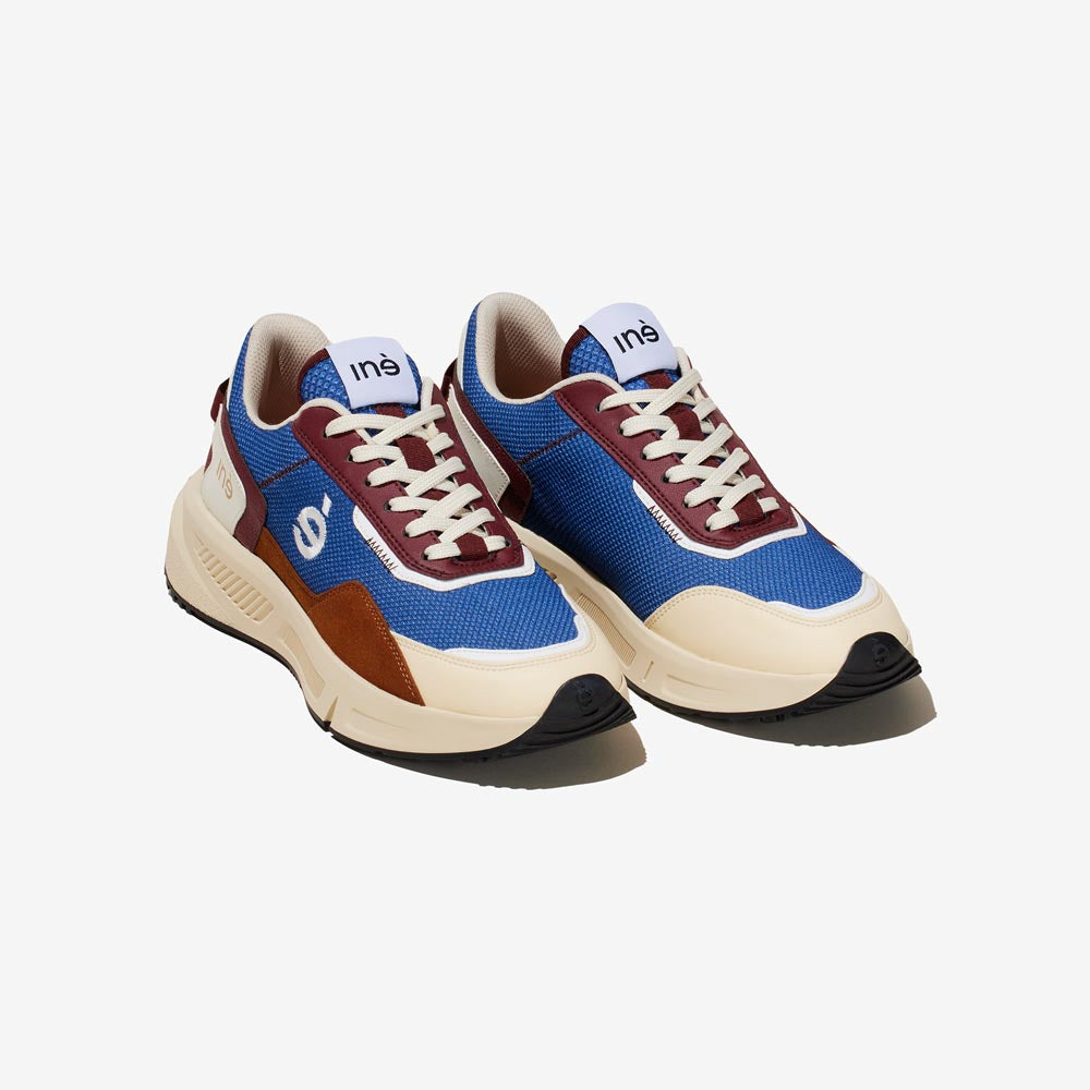 Sneakers vegan unisexes bleu et camel