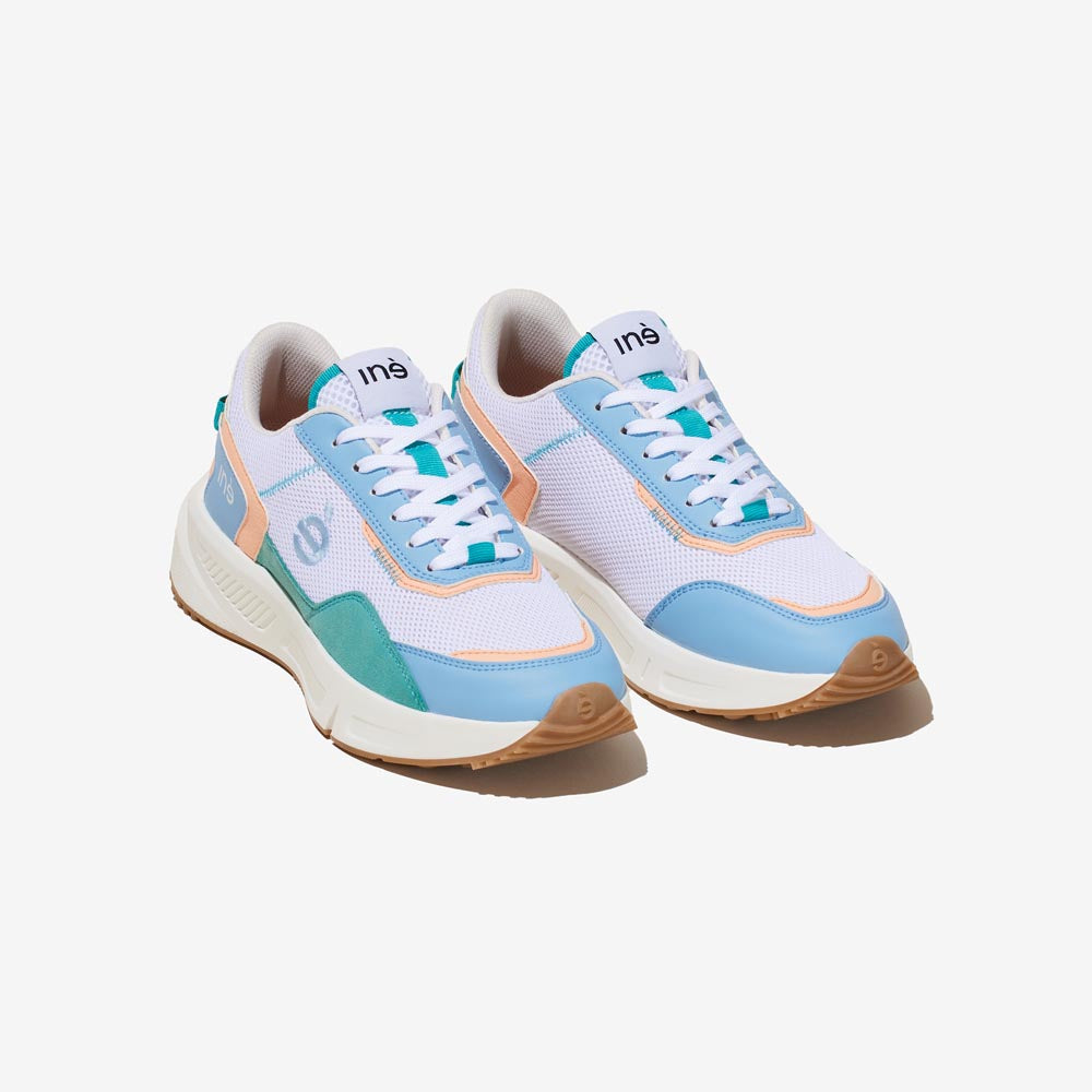 Sneakers vegan unisexes corail et bleu pastel