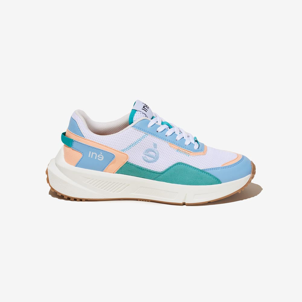 Sneakers vegan mixtes corail et bleu pastel