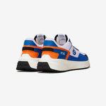Sneakers vegan unisexes orange et bleu de dos de la marque iné, disponibles du 36 au 46 de dos