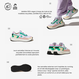 Template explicatif sur les baskets iné, vegan, réalisées à partir de maïs et de matières recyclées. 